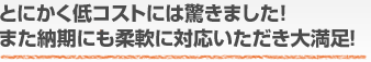 とにかく低コストには驚きました！また納期にも柔軟に対応いただき大満足！